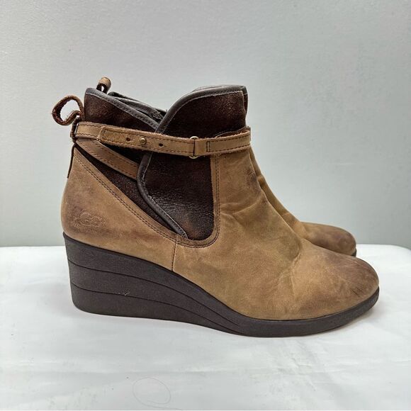 UGG Emalie stout brown leather bootie boot sherpa insole women's 11 sn 1008017 - Picture 3 of 9